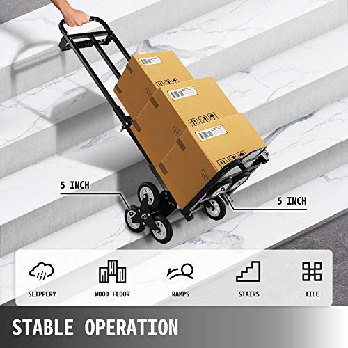 VEVOR Carro para Subir Escaleras Plegable 460 lbs (209 kg), Carretilla Mano 6 Ruedas de Goma para Escaleras, Carretilla Portátil para Escaleras con Mango de 1145-730 mm para Compras Almacenamiento