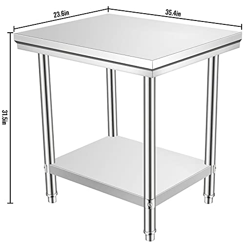 VEVOR Mesa de Trabajo en Cocina de Acero Inoxidable (60x90x80cm)