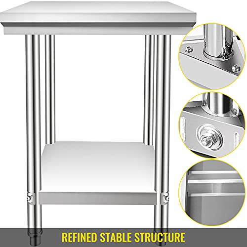 VEVOR Mesa de Trabajo en Cocina de Acero Inoxidable (60x90x80cm)