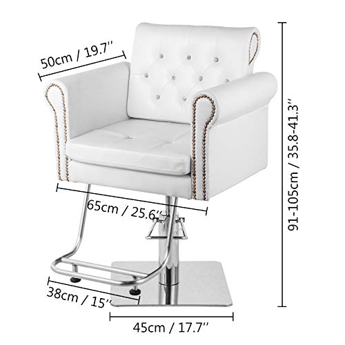 VEVOR Sillas de Peluquería 65 x 50 x 91-105 cm, Sillón Barbero, Silla de Peluquería Hidráulica con Carga 180 kg, Sillones de Peluquería Sillas de Barbero Barber Chair Color Blanco para SPA Belleza