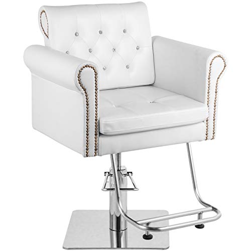 VEVOR Sillas de Peluquería 65 x 50 x 91-105 cm, Sillón Barbero, Silla de Peluquería Hidráulica con Carga 180 kg, Sillones de Peluquería Sillas de Barbero Barber Chair Color Blanco para SPA Belleza