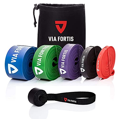 VIA FORTIS Banda Elástica de Resistencia Cuerda de Fuerza para Fitness, Crossfit, Pilates, Estiramientos| Incluye Bolsa de Transporte | 5 Niveles de Resistencia Diferentes (3 - Medium (Morado))