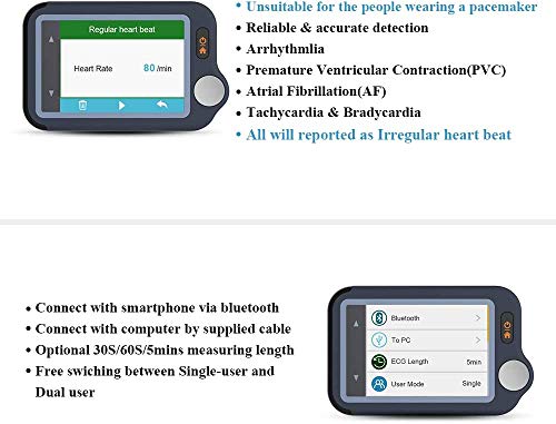 ViATOM Monitor de ECG, Monitor Cardíaco con ECG, Dispositivo Cardíaco Bluetooth con iOS y Aplicación Android, Funciona con Smartphone y PC, Conveniente Monitor Portátil de Ritmo Cardíaco