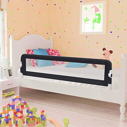 vidaXL Barandilla de Seguridad Cama de Niño Poliéster Casa Hogar Habitación Dormitorio Movilidad Mobiliario Clínico Colchón Salud 150x42 cm Gris