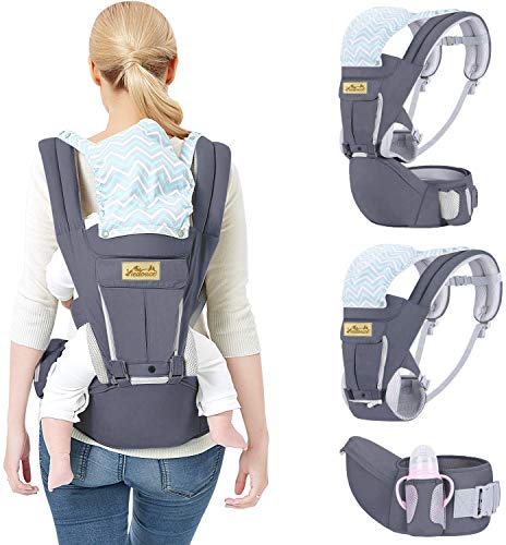 Viedouce Portabebe Ergonómico con Asiento/Puro algodón Ligero y Transpirable/Multiposición:Dorsal, Ventral, Ajustable para Recién Nacidos y Niños Pequeños de 3-48meses (3.5 a 20 Kg)