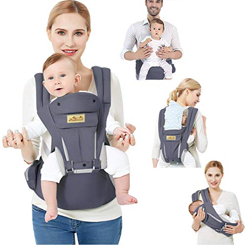 Viedouce Portabebe Ergonómico con Asiento/Puro algodón Ligero y Transpirable/Multiposición:Dorsal, Ventral, Ajustable para Recién Nacidos y Niños Pequeños de 3-48meses (3.5 a 20 Kg)