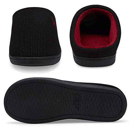 VIFUUR Hombre Zapatillas de casa Espuma de Memoria de Alta Densidad Cálido Interior Lana al Aire Libre Forro de Felpa Suela Antideslizante Zapatos Negro/Rojo 42/43