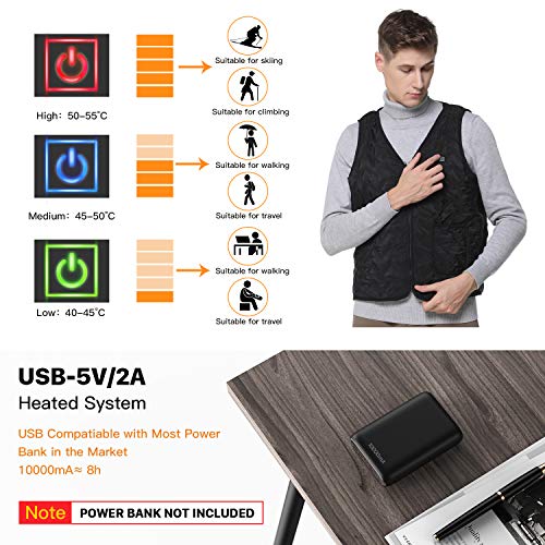 Vinmori Chaleco Térmico , ropa con calefacción alimentada por USB, Chaleco con calefacción de invierno, Chaleco lavable de invierno cálido con temperatura ajustable de 3 niveles.