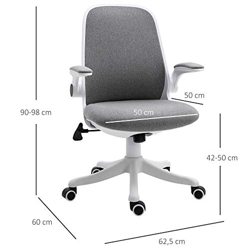 Vinsetto Silla de Escritorio Silla Giratoria de Oficina Función Basculante Altura Ajustable Ergonómica con Reposabrazos Elevable Carga 120 kg 62,5x60x90-98 cm Gris