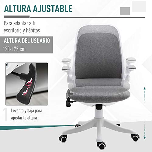 Vinsetto Silla de Escritorio Silla Giratoria de Oficina Función Basculante Altura Ajustable Ergonómica con Reposabrazos Elevable Carga 120 kg 62,5x60x90-98 cm Gris