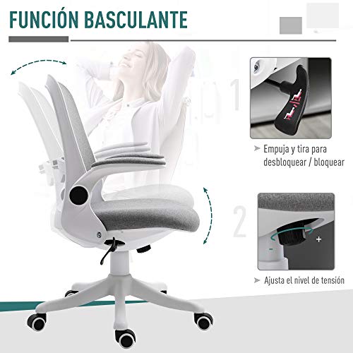 Vinsetto Silla de Escritorio Silla Giratoria de Oficina Función Basculante Altura Ajustable Ergonómica con Reposabrazos Elevable Carga 120 kg 62,5x60x90-98 cm Gris