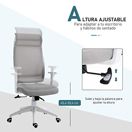 Vinsetto Silla de Oficina Ergonómica Silla de Escritorio Giratoria Ajustable en Altura y Reclinable hasta 120° Bloqueo de Posición 64x61x120,9-128,9 cm Gris