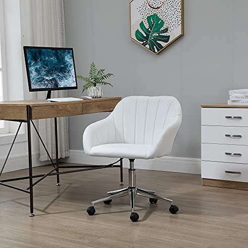 Vinsetto Silla de Oficina Ergonómica Silla Escritorio Giratoria con Altura Ajustable Respaldo y Reposabrazos de Piel Sintética Carga 120 kg 60x59x79-89 cm Blanco