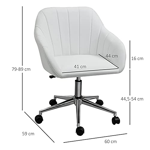 Vinsetto Silla de Oficina Ergonómica Silla Escritorio Giratoria con Altura Ajustable Respaldo y Reposabrazos de Piel Sintética Carga 120 kg 60x59x79-89 cm Blanco