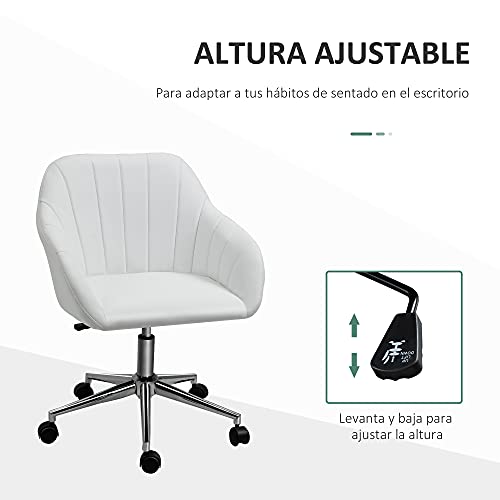 Vinsetto Silla de Oficina Ergonómica Silla Escritorio Giratoria con Altura Ajustable Respaldo y Reposabrazos de Piel Sintética Carga 120 kg 60x59x79-89 cm Blanco