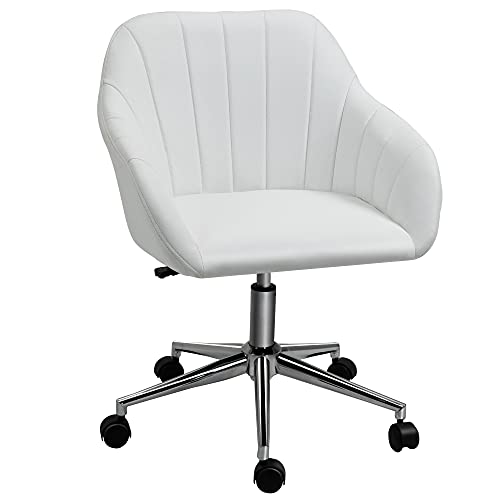 Vinsetto Silla de Oficina Ergonómica Silla Escritorio Giratoria con Altura Ajustable Respaldo y Reposabrazos de Piel Sintética Carga 120 kg 60x59x79-89 cm Blanco