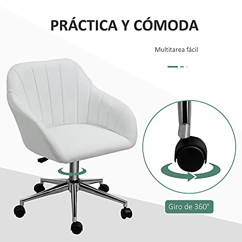 Vinsetto Silla de Oficina Ergonómica Silla Escritorio Giratoria con Altura Ajustable Respaldo y Reposabrazos de Piel Sintética Carga 120 kg 60x59x79-89 cm Blanco