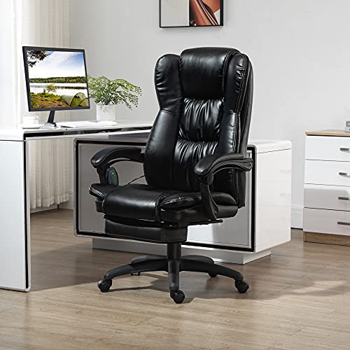 Vinsetto Silla de Oficina Ergonómica y Giratoria Silla de Escritorio Ajustable en Altura con 6 Puntos de Masaje Control Remoto y Reposapiés Retráctil 68,5x68,5x119-127 cm Negro