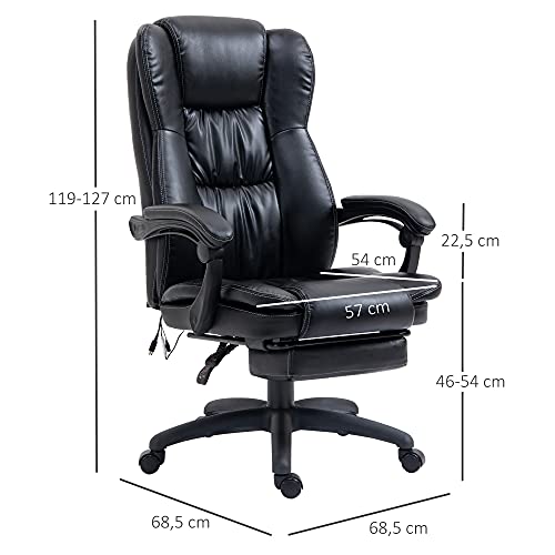 Vinsetto Silla de Oficina Ergonómica y Giratoria Silla de Escritorio Ajustable en Altura con 6 Puntos de Masaje Control Remoto y Reposapiés Retráctil 68,5x68,5x119-127 cm Negro