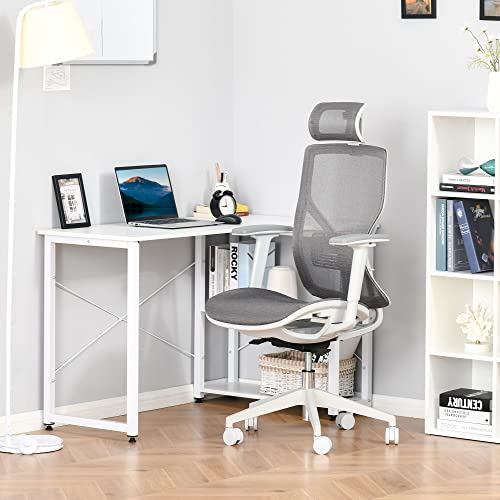 Vinsetto Silla de Oficina Giratoria Silla de Escritorio Ajustable en Altura con Reposabrazos Reposacabezas y Soporte Lumbar Regulables Respaldo Alto 67x65x120-128 cm Gris