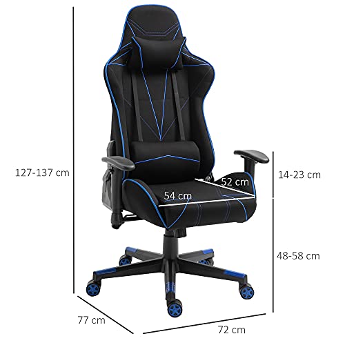 Vinsetto Silla Gaming Ergonómica Silla Reclinable con Altura Ajustable Asiento Giratorio Reposabrazos Ajustable Reposacabezas y Cojín Lumbar 72x77x127-137 cm Negro