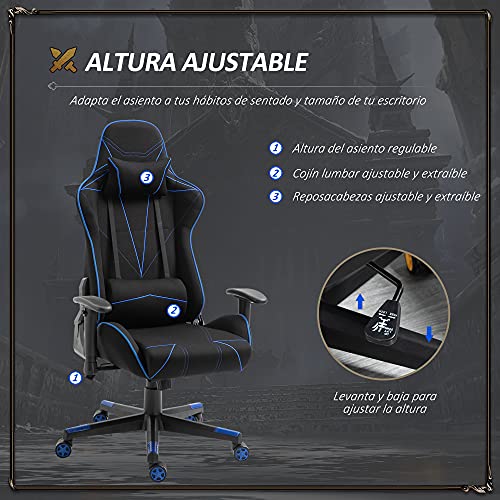 Vinsetto Silla Gaming Ergonómica Silla Reclinable con Altura Ajustable Asiento Giratorio Reposabrazos Ajustable Reposacabezas y Cojín Lumbar 72x77x127-137 cm Negro