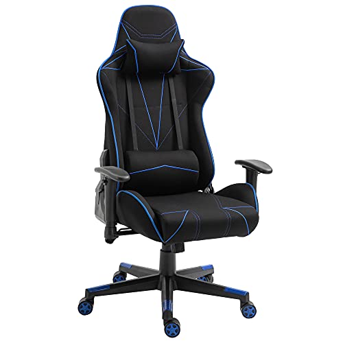 Vinsetto Silla Gaming Ergonómica Silla Reclinable con Altura Ajustable Asiento Giratorio Reposabrazos Ajustable Reposacabezas y Cojín Lumbar 72x77x127-137 cm Negro