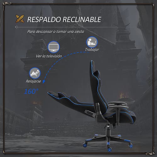 Vinsetto Silla Gaming Ergonómica Silla Reclinable con Altura Ajustable Asiento Giratorio Reposabrazos Ajustable Reposacabezas y Cojín Lumbar 72x77x127-137 cm Negro