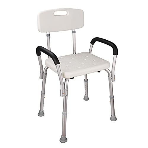 Vinteky Silla de Ducha Altura Regulable con Respaldo y Reposabrazos Taburete para Baño con Capacidad de 150 kg Taburete de Ducha para Ancianos