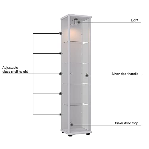 Vitrina Mueble de pared 176x37x33 cm en color plateado con iluminación con 4 estantes de vidrio