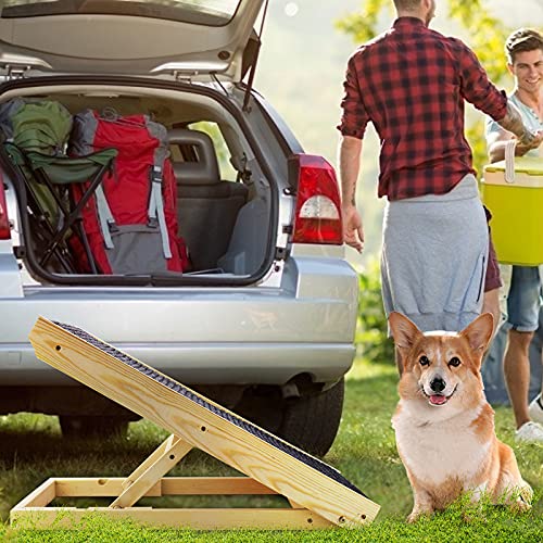 Vogvigo Escalera Pet Altura Ajustable Rampa Plegable Rampa para Alfombras Rascadoras para Gatos Antideslizante Rampa de Acceso con Alfombra reemplazable al Uso para Coche, Cama, sofá y SUV