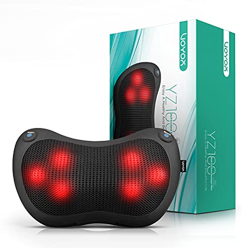 VOYOR Cojín Masajeador Shiatsu de Cuello Espalda con Calor Almohada de Cervical Electrica Masajeador de Tejidos Profundos para Cuello, Espalda, Hombros Cintura Relajar en Hogar, Oficina y Auto YZ100