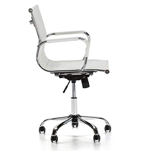 VS Venta-stock Sillón de Oficina Croma reclinable Blanco, Piel sintética, Silla ejecutiva con reposabrazos y conjín engrosados, Altura Ajustable, Diseño ergonómico