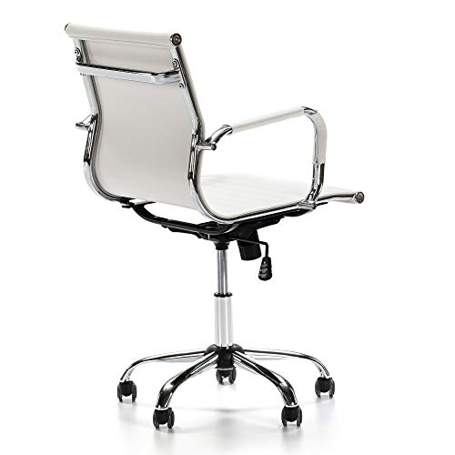 VS Venta-stock Sillón de Oficina Croma reclinable Blanco, Piel sintética, Silla ejecutiva con reposabrazos y conjín engrosados, Altura Ajustable, Diseño ergonómico