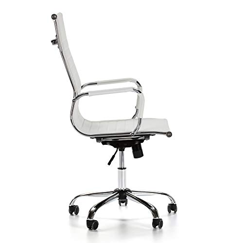 VS Venta-stock Sillón de Oficina Londres reclinable Blanco, Piel sintética, Silla ejecutiva con reposacabezas y conjín engrosados, Altura Ajustable, Diseño ergonómico