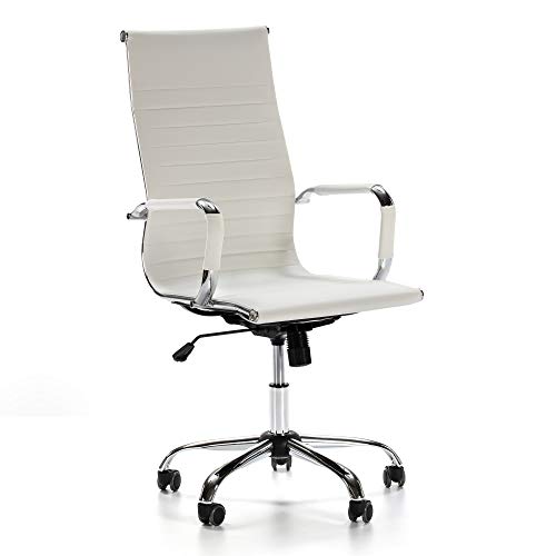 VS Venta-stock Sillón de Oficina Londres reclinable Blanco, Piel sintética, Silla ejecutiva con reposacabezas y conjín engrosados, Altura Ajustable, Diseño ergonómico