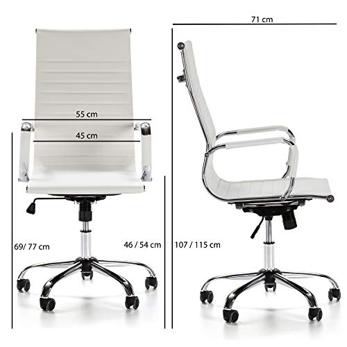 VS Venta-stock Sillón de Oficina Londres reclinable Blanco, Piel sintética, Silla ejecutiva con reposacabezas y conjín engrosados, Altura Ajustable, Diseño ergonómico