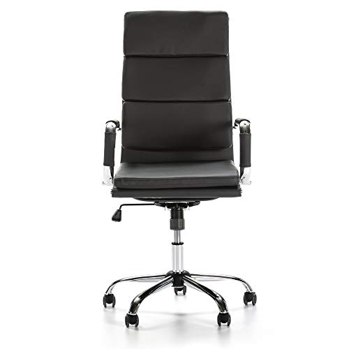 VS Venta-stock Sillón de Oficina Morgan reclinable Negro, Piel sintética, Silla ejecutiva con reposacabezas y conjín engrosados, Altura Ajustable, Diseño ergonómico