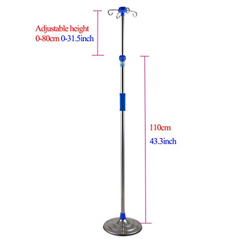 WANGF Porta Sueros Soporte de Infusión Intravenosa 2 O 4 Ganchos Soporte de Infusión de Acero Inoxidable Altura Ajustable 110cm-190cm Base Redonda de Hierro Fundido Móvil