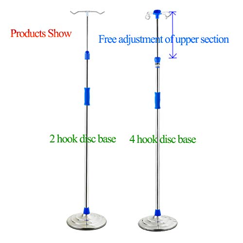 WANGF Porta Sueros Soporte de Infusión Intravenosa 2 O 4 Ganchos Soporte de Infusión de Acero Inoxidable Altura Ajustable 110cm-190cm Base Redonda de Hierro Fundido Móvil