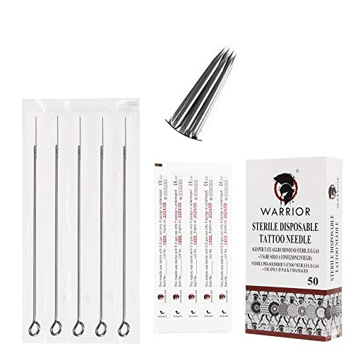 WARRIOR Agujas de tatuaje Acero quirúrgico Desechable Pre estéril Eo gas para máquina de tatuaje Round Liner Tamaño 0.30/0.35 mm（T1009RL/50pcs)