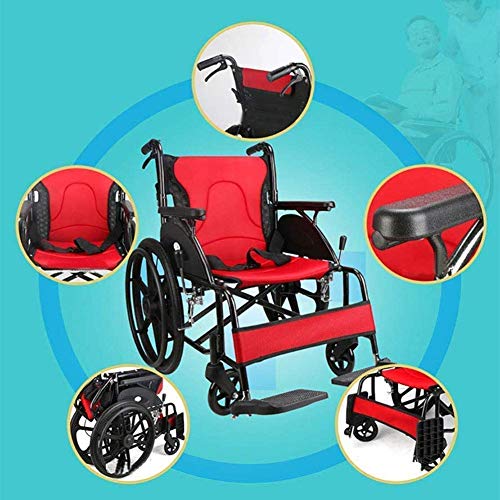 WBJLG Cojín Aleación de Aluminio Autopropulsado Transporte Estrecho Silla de Ruedas Respaldo Plegable, Silla de Ruedas Plegable Ligero Portátil con Frenos