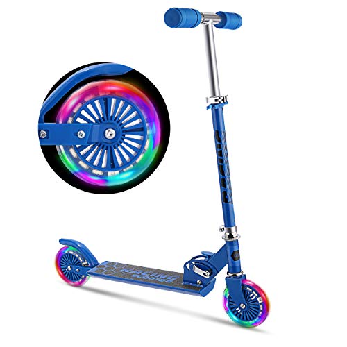 WeSkate Patinete para Niños con Ruedas LED Iluminadas, Patinetes de Altura Ajustable para Niños y Niñas de 3 a 10 años, Scooter Plegable para Niños, Capacidad de Peso de 110 LB (Azul)