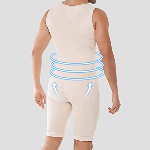 Whlucky Hombre Cintura Trainer Fajas Mono Compresión Modelador de Cuerpo Completo Adelgazar Gancho Ajustable Fajas de corsé,Beige,3XL