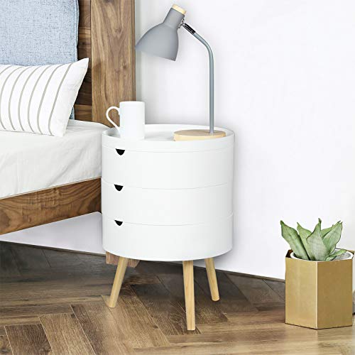 WOLTU Mesitas de Noche Mesilla Auxiliar Sofá Mueble con Espacio de Almacenamiento Mesa para Cama Café Dormitorio Blanco MDF Φ38 x H54cm TS116ws