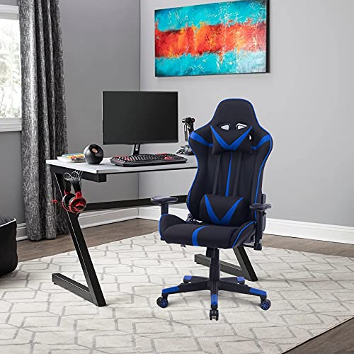 WOLTU Racing Silla, Gaming Silla de Escritorio Asiento de Tela Silla Oficina Silla de Ordenador Silla Giratoria de Oficina Silla de Trabajo Ajustable Silla BS38bl Azul