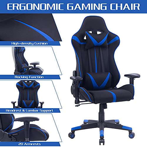 WOLTU Racing Silla, Gaming Silla de Escritorio Asiento de Tela Silla Oficina Silla de Ordenador Silla Giratoria de Oficina Silla de Trabajo Ajustable Silla BS38bl Azul