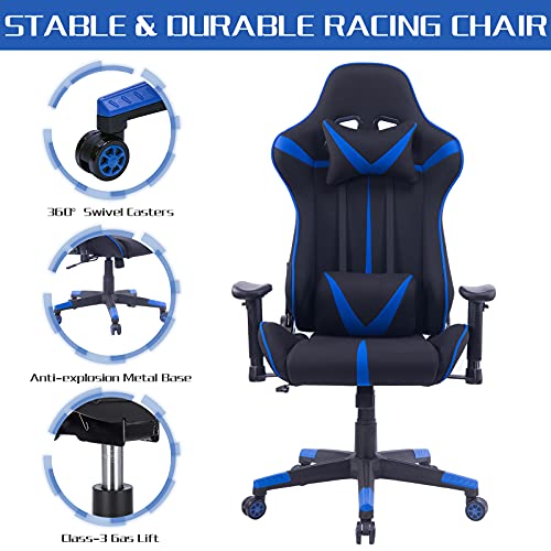 WOLTU Racing Silla, Gaming Silla de Escritorio Asiento de Tela Silla Oficina Silla de Ordenador Silla Giratoria de Oficina Silla de Trabajo Ajustable Silla BS38bl Azul