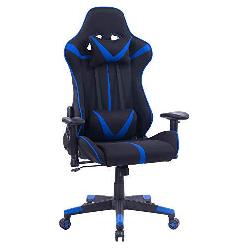 WOLTU Racing Silla, Gaming Silla de Escritorio Asiento de Tela Silla Oficina Silla de Ordenador Silla Giratoria de Oficina Silla de Trabajo Ajustable Silla BS38bl Azul