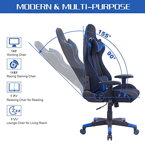 WOLTU Racing Silla, Gaming Silla de Escritorio Asiento de Tela Silla Oficina Silla de Ordenador Silla Giratoria de Oficina Silla de Trabajo Ajustable Silla BS38bl Azul